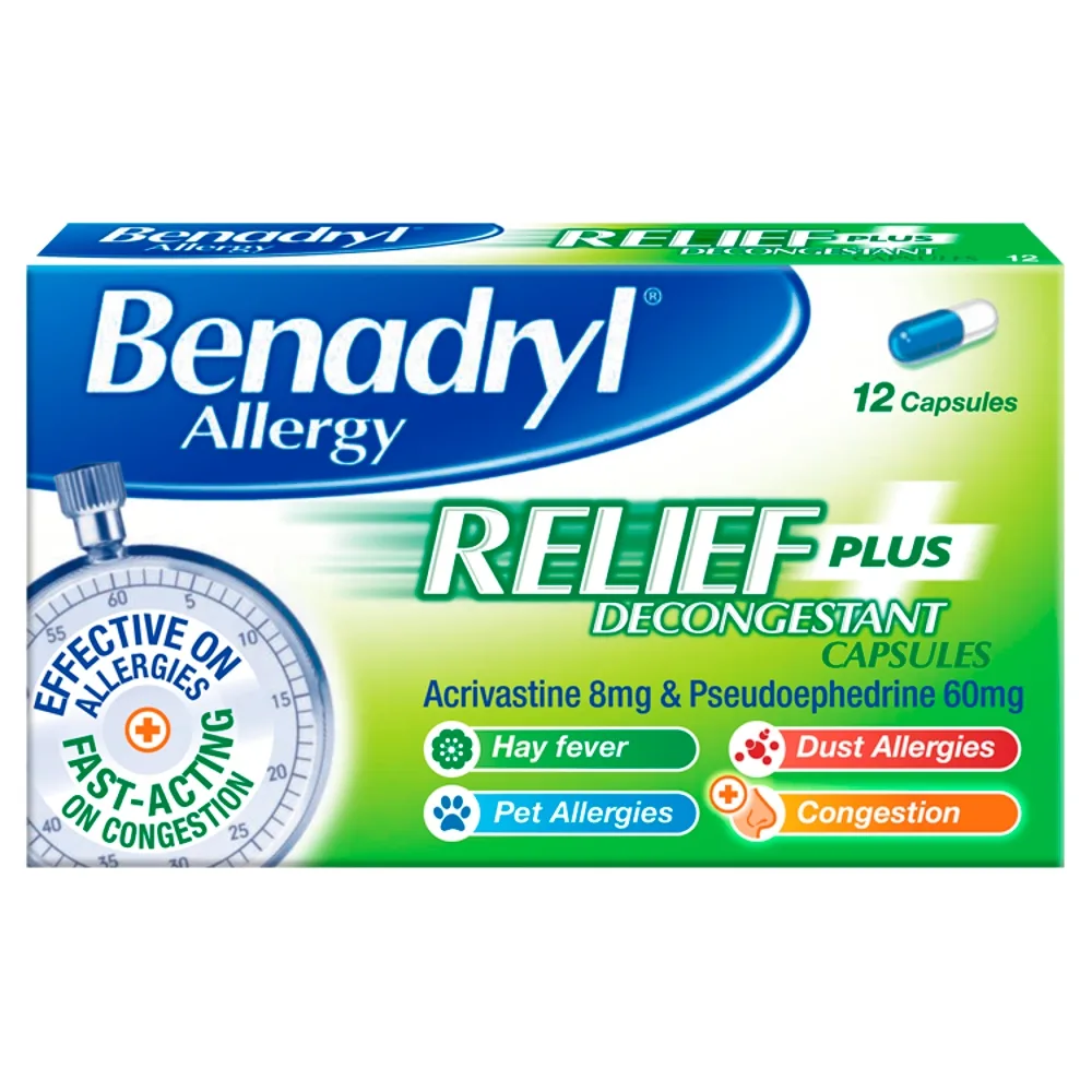 Benadryl Plus Allergy Relief caps x 12